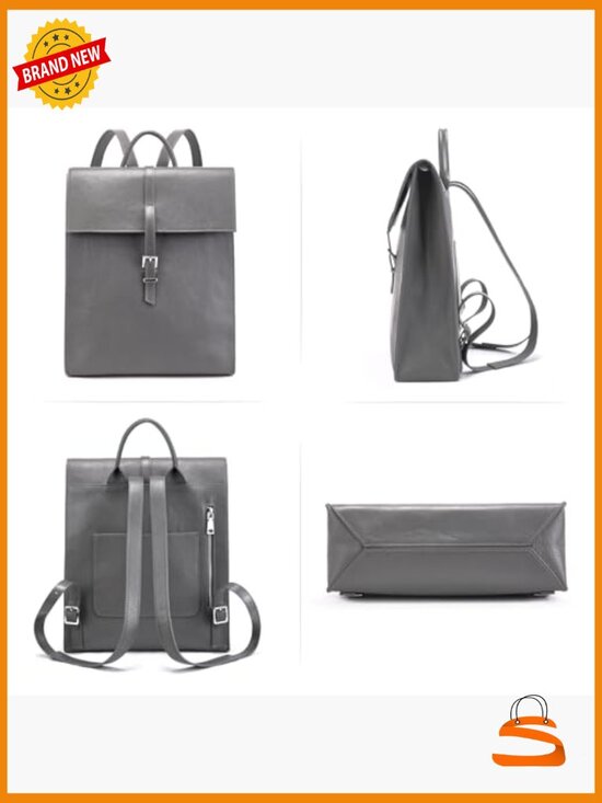 Leather Backpack 14-Inch Laptop Compartment Work Business main image 5
